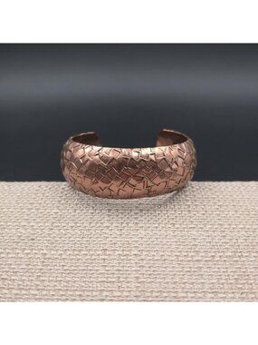 6 Inch Copper Domed Square Texture Artisan Cuff Bracelet B1161